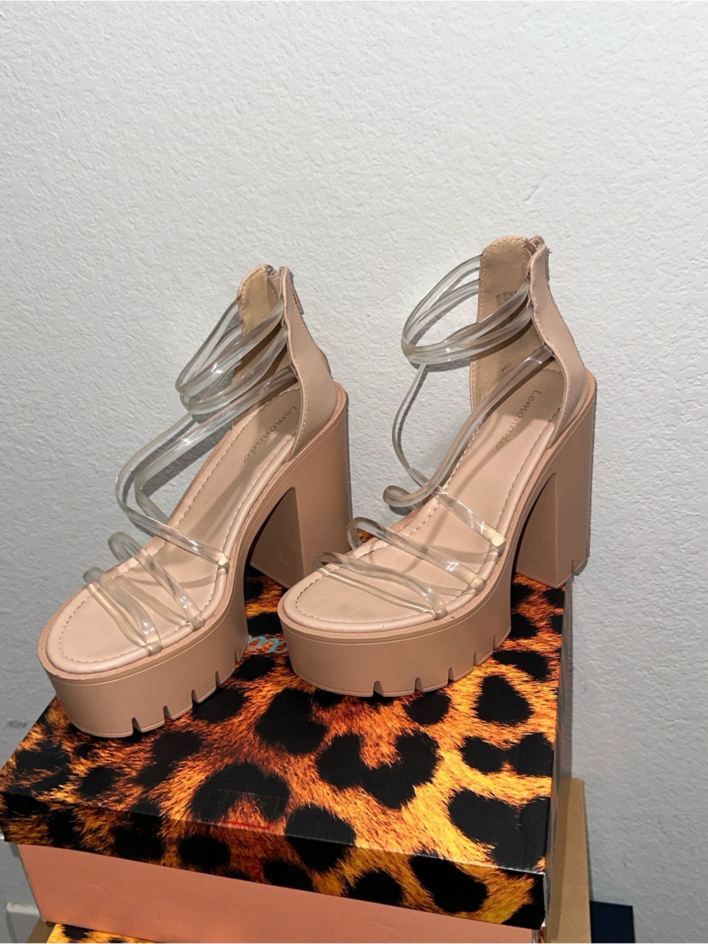 Clear Strap Nude Platform Heels